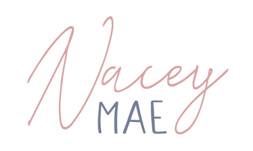 Brand name 'Nacey Mae' in cursive and plain text on a white background